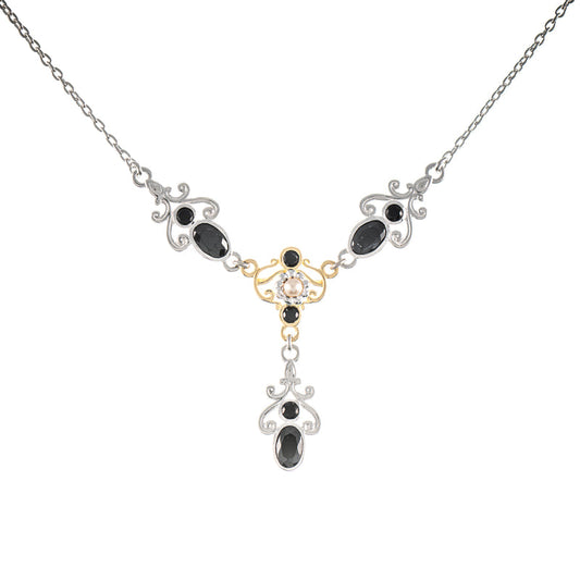 Collier 925 Silber teilvergoldet Zirkonia schwarz Perle