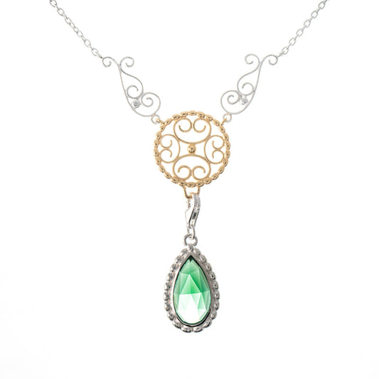 Collier Signature 925 Silber teilvergoldet mit wechselbarem Stein grün