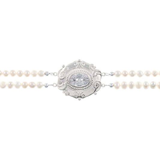 Collier Choker 925 Silber Zirkonia weiss Perle
