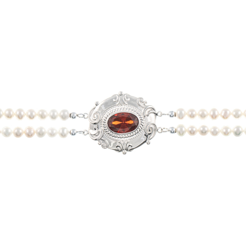 Collier Choker 925 Silber Zirkonia rot Perle