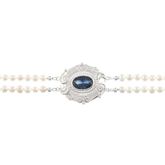 Collier Choker 925 Silber Zirkonia blau Perle