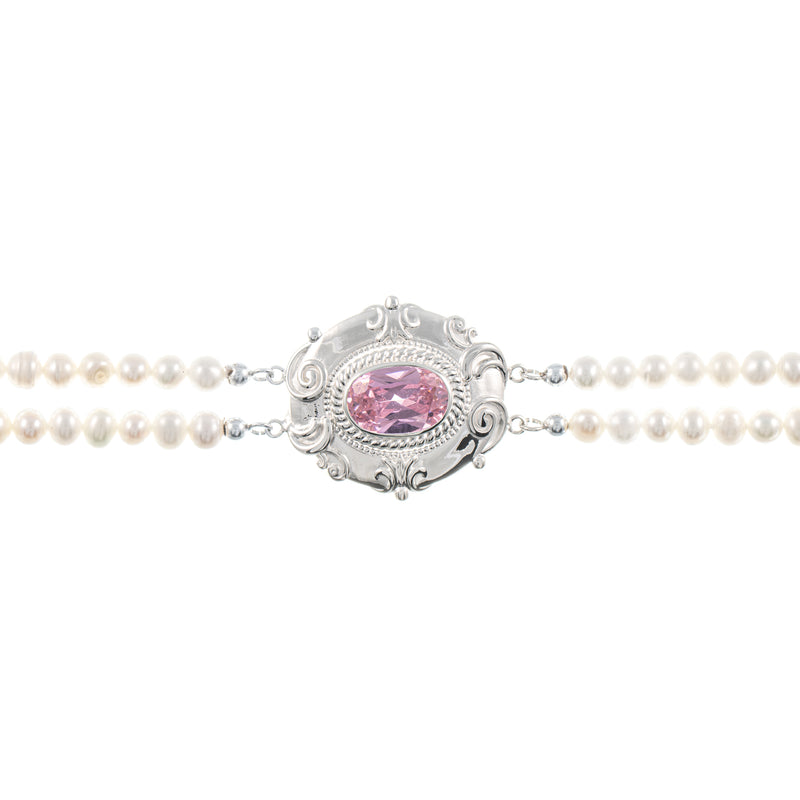 Collier Choker 925 Silber Zirkonia rosa Perle
