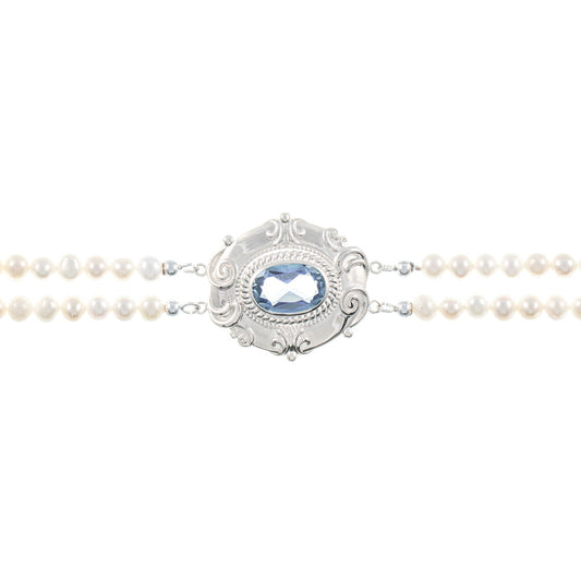Collier Choker 925 Silber Zirkonia hellblau Perle