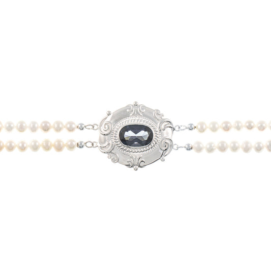 Collier Choker 925 Silber Zirkonia anthrazit Perle