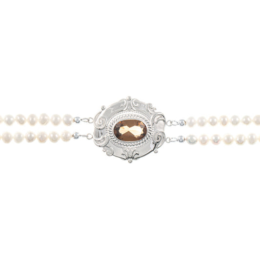 Collier Choker 925 Silber Zirkonia cognac Perle