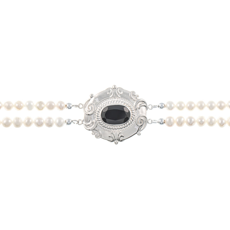 Collier Choker 925 Silber Zirkonia schwarz Perle