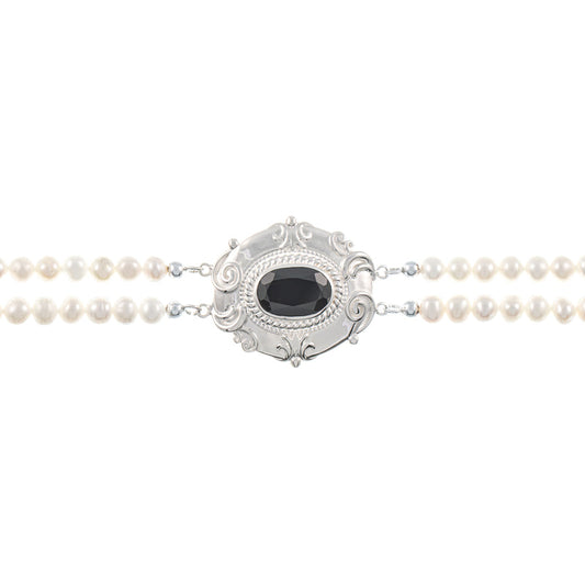 Collier Choker 925 Silber Zirkonia schwarz Perle