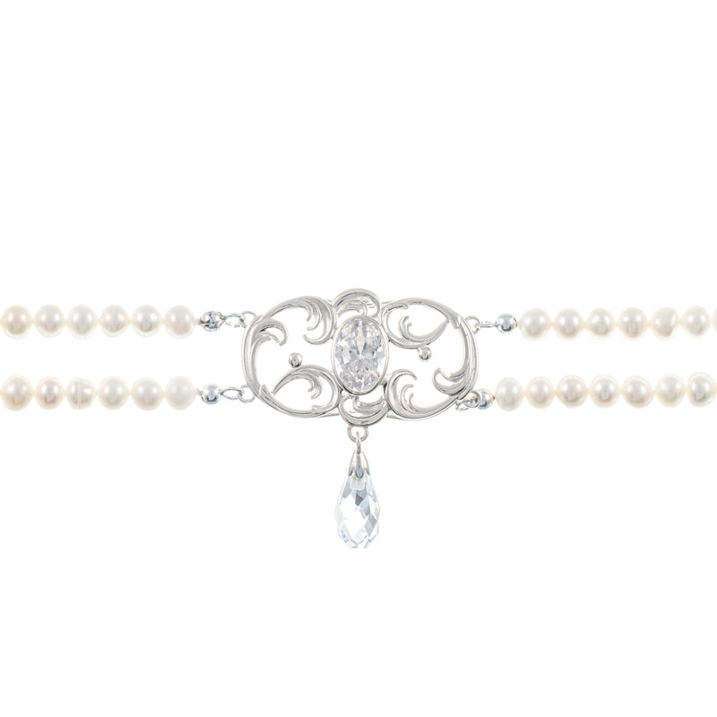 Collier Choker 925 Silber Zirkonia weiss Perle