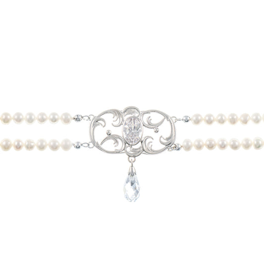 Collier Choker 925 Silber Zirkonia weiss Perle