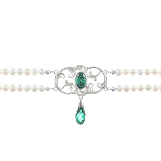 Collier Choker 925 Silber Zirkonia grün Perle