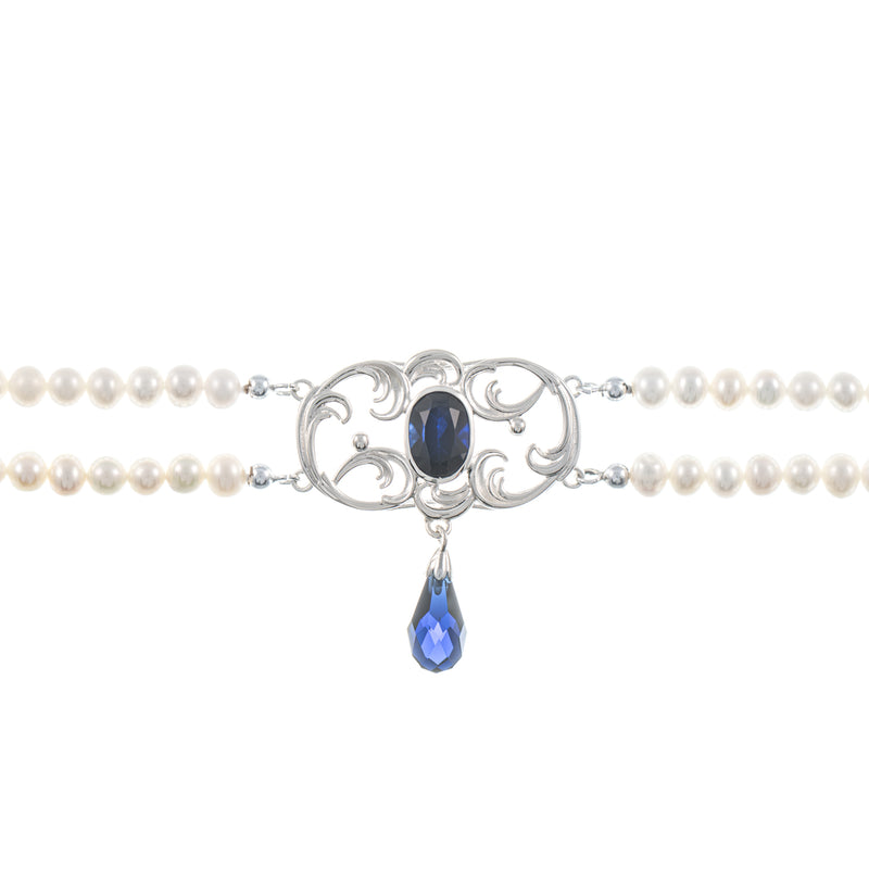 Collier Choker 925 Silber Zirkonia blau Perle