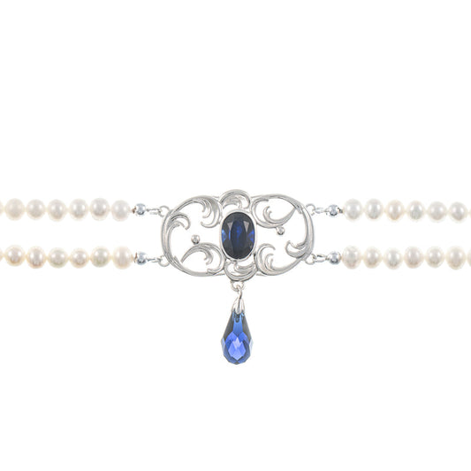 Collier Choker 925 Silber Zirkonia blau Perle