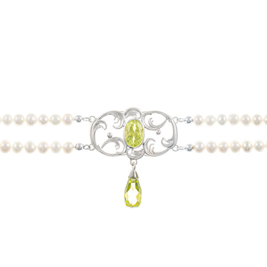Collier Choker 925 Silber Zirkonia hellgrün Perle