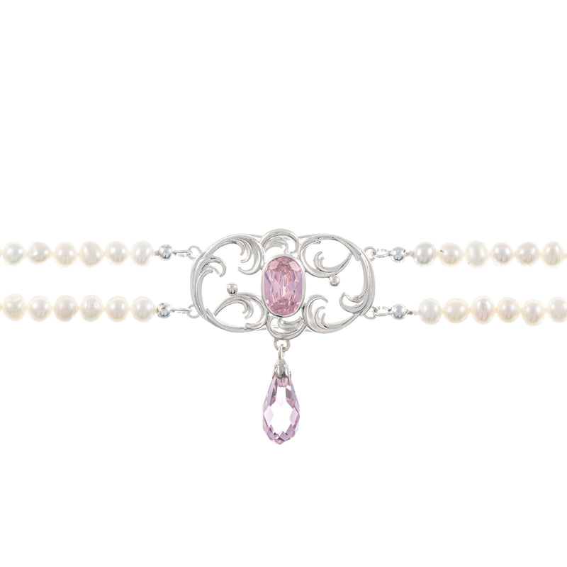 Collier Choker 925 Silber Zirkonia rosa Perle