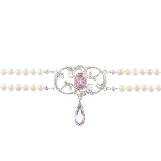 Collier Choker 925 Silber Zirkonia rosa Perle