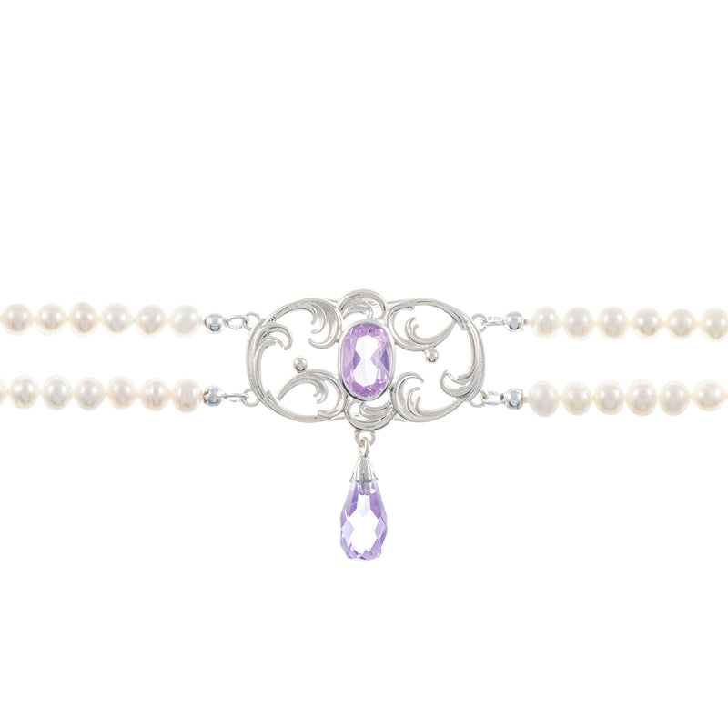 Collier Choker 925 Silber Zirkonia flieder Perle