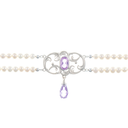 Collier Choker 925 Silber Zirkonia flieder Perle