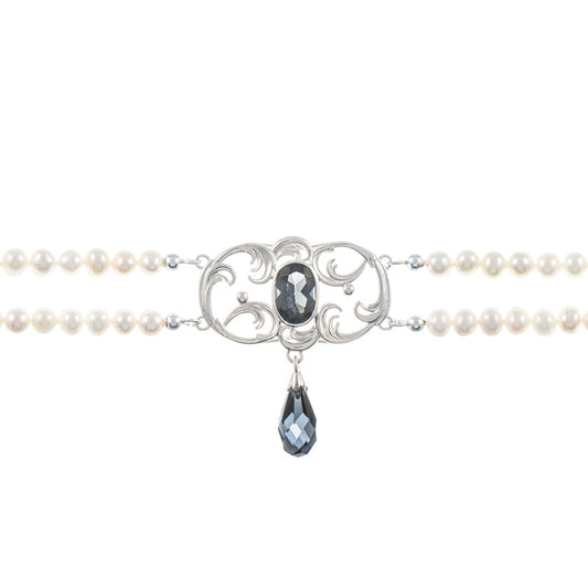 Collier Choker 925 Silber Zirkonia anthrazit Perle