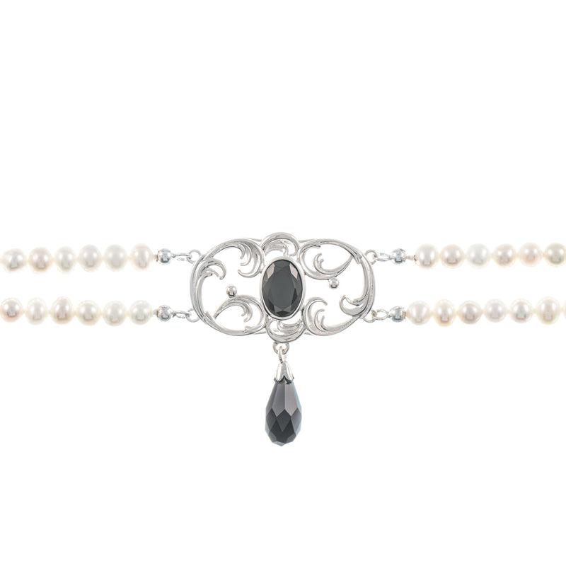 Collier Choker 925 Silber Zirkonia schwarz Perle
