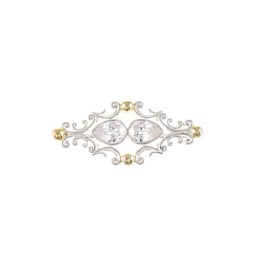 Brosche 925 Silber teilvergoldet Zirkonia weiss