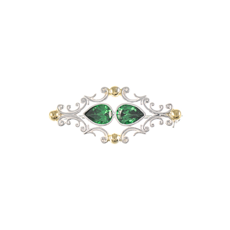 Brosche 925 Silber teilvergoldet Zirkonia grün
