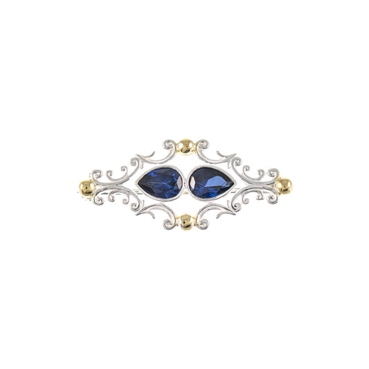 Brosche 925 Silber teilvergoldet Zirkonia blau