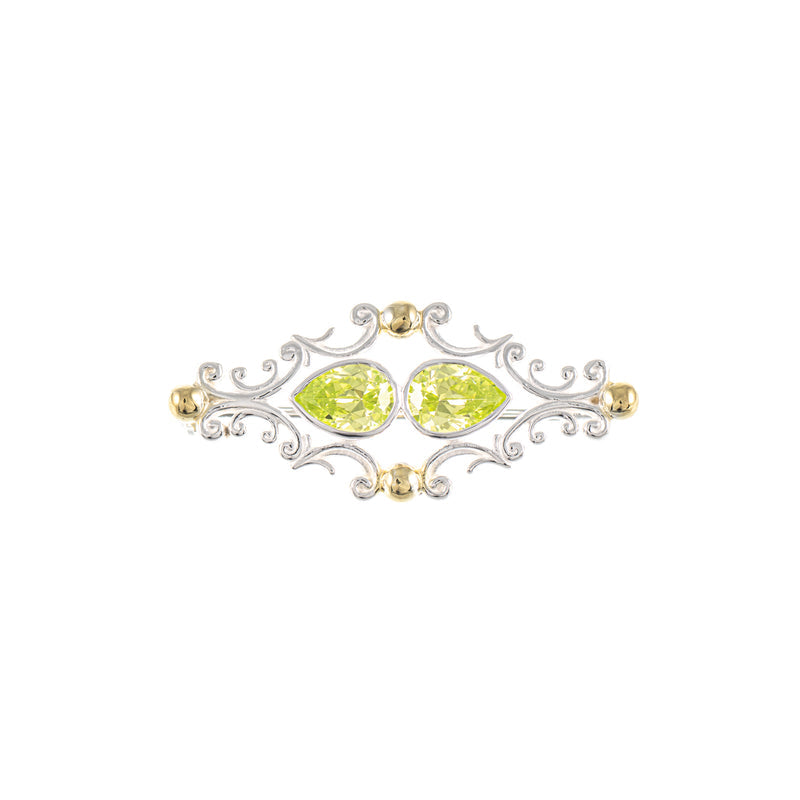 Brosche 925 Silber teilvergoldet Zirkonia hellgrün