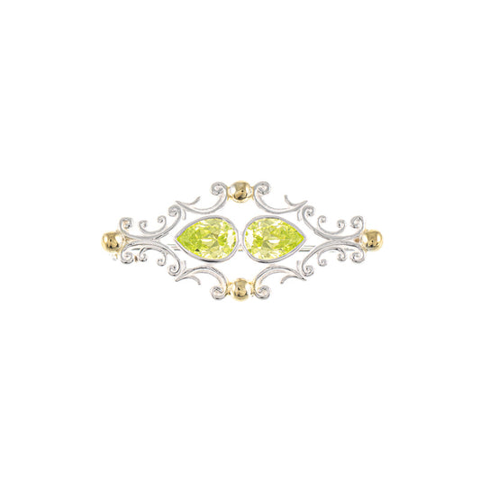 Brosche 925 Silber teilvergoldet Zirkonia hellgrün
