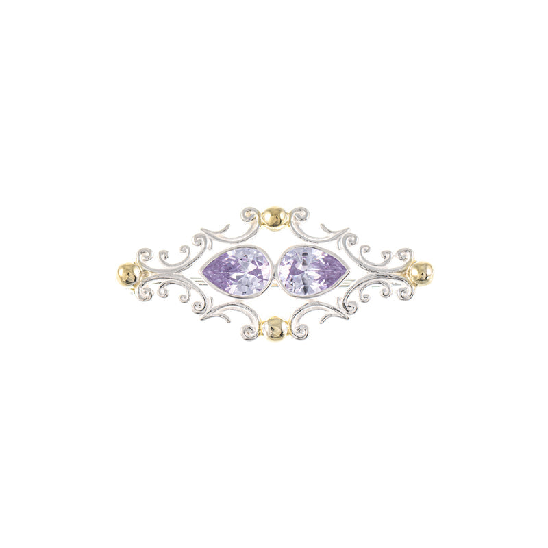 Brosche 925 Silber teilvergoldet Zirkonia flieder