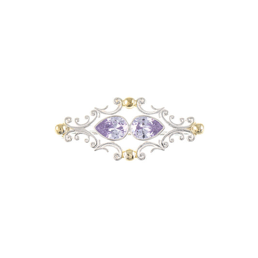 Brosche 925 Silber teilvergoldet Zirkonia flieder