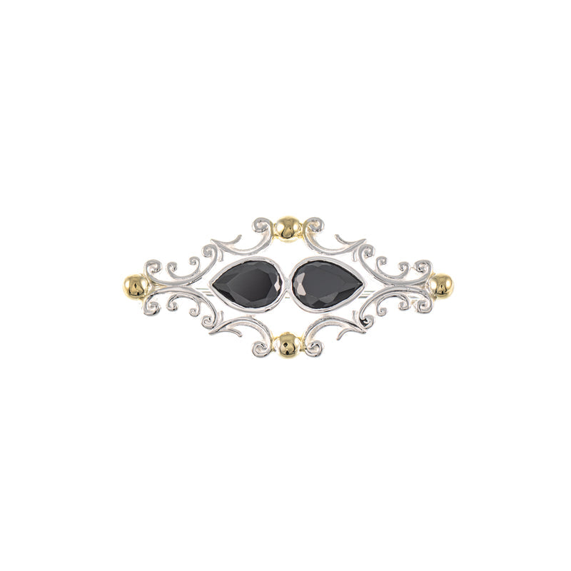 Brosche 925 Silber teilvergoldet Zirkonia schwarz