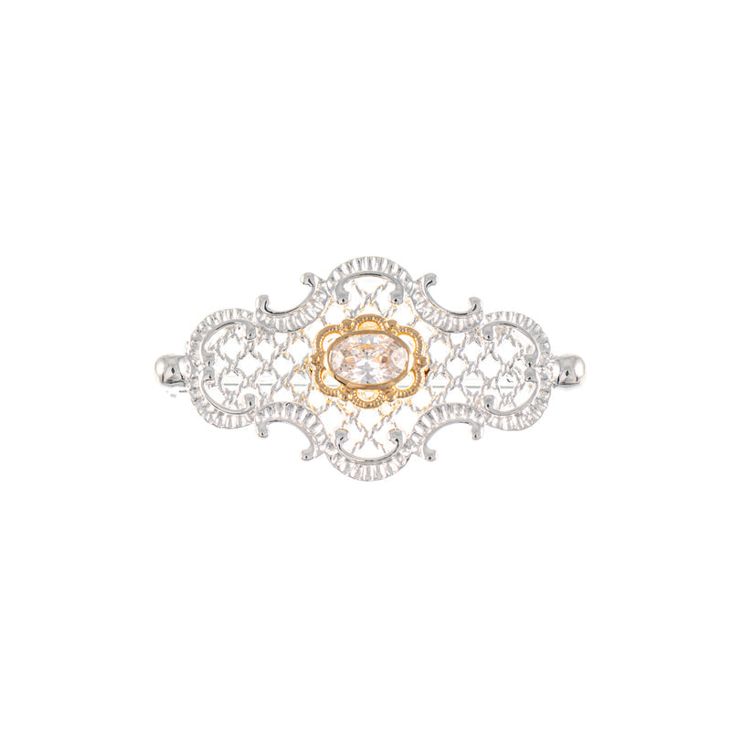 Brosche 925 Silber teilvergoldet Zirkonia weiss