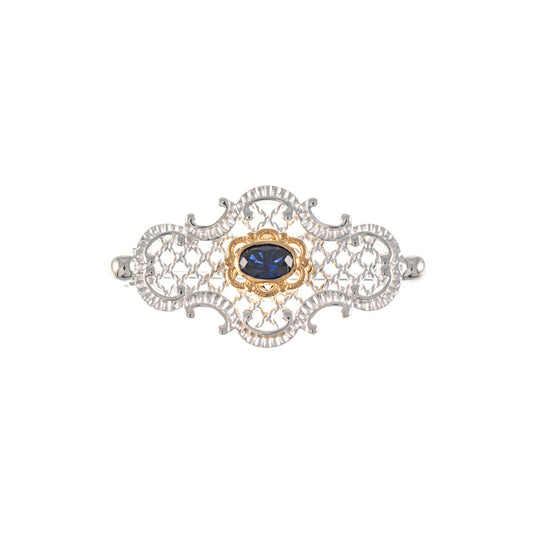 Brosche 925 Silber teilvergoldet Zirkonia blau