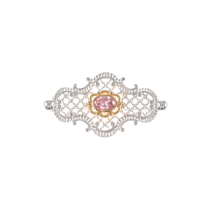 Brosche 925 Silber teilvergoldet Zirkonia rosa