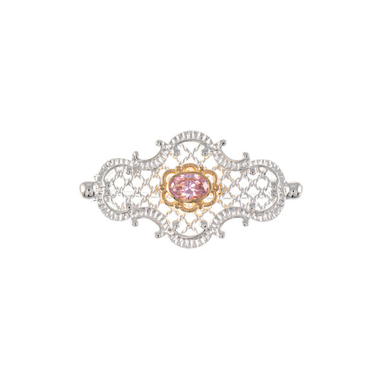 Brosche 925 Silber teilvergoldet Zirkonia rosa