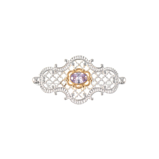 Brosche 925 Silber teilvergoldet Zirkonia flieder