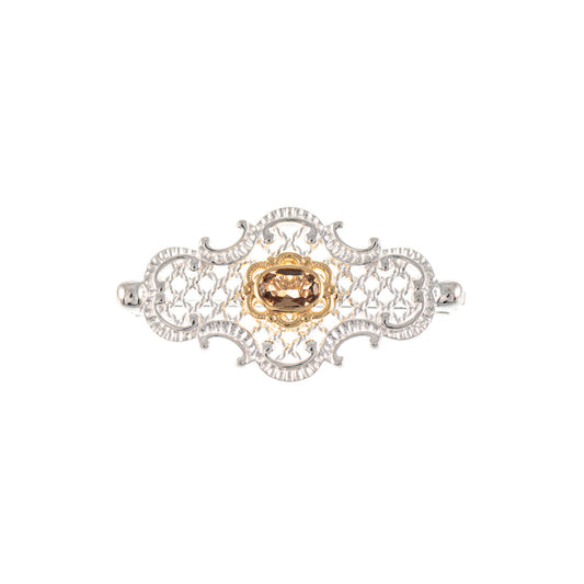 Brosche 925 Silber teilvergoldet Zirkonia cognac
