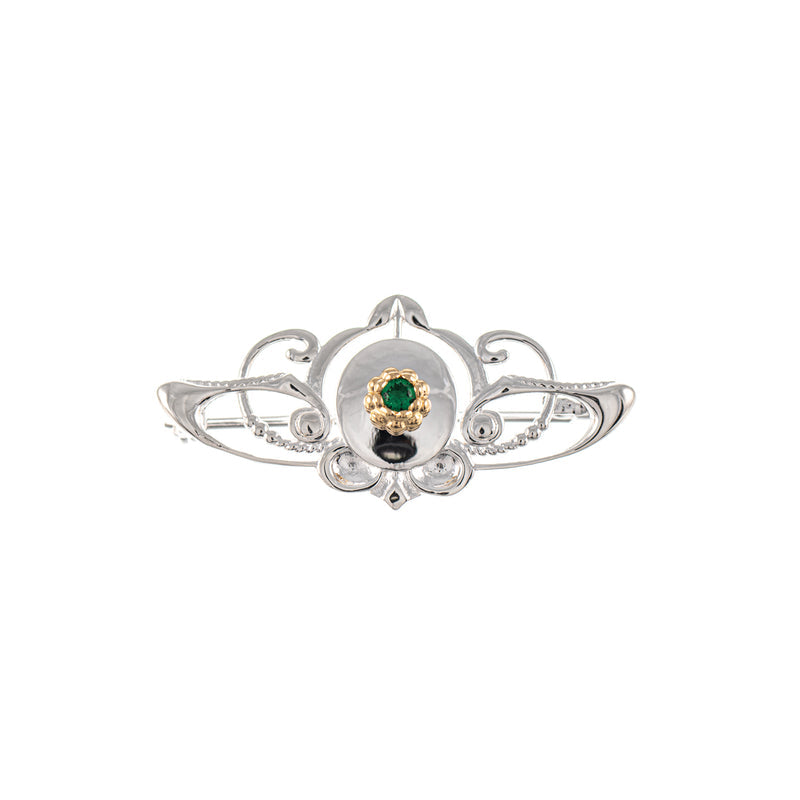 Brosche 925 Silber teilvergoldet Zirkonia grün